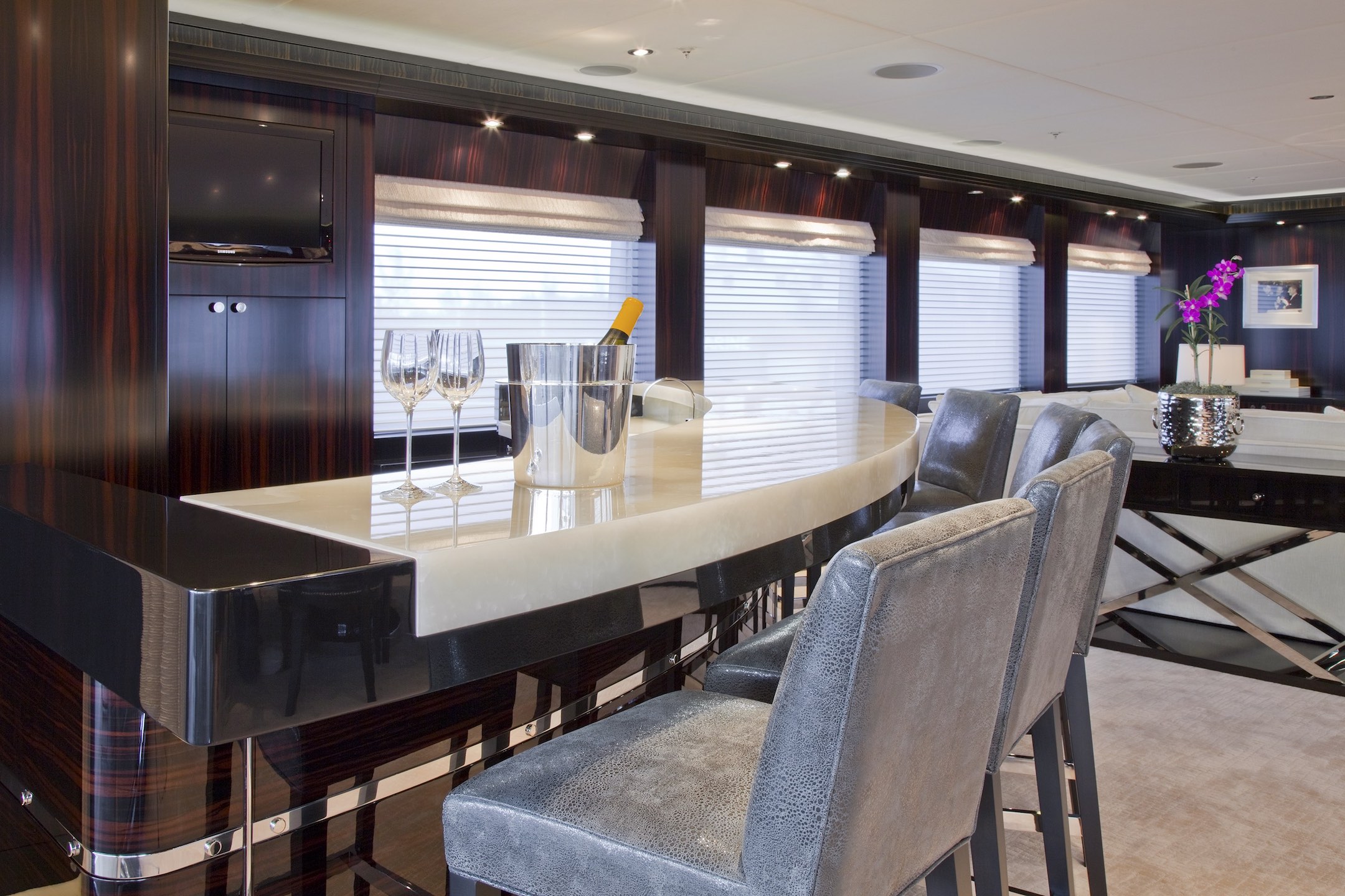 Carpe Diem Luxury Yacht bar with seating