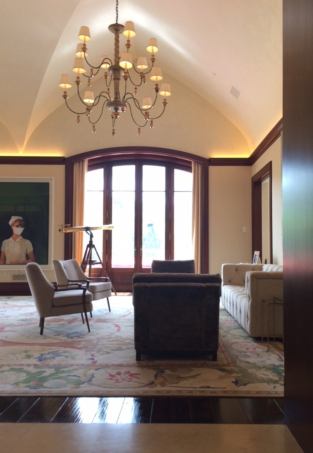 Colorado Mountain Estate Interior lounge with chandelier