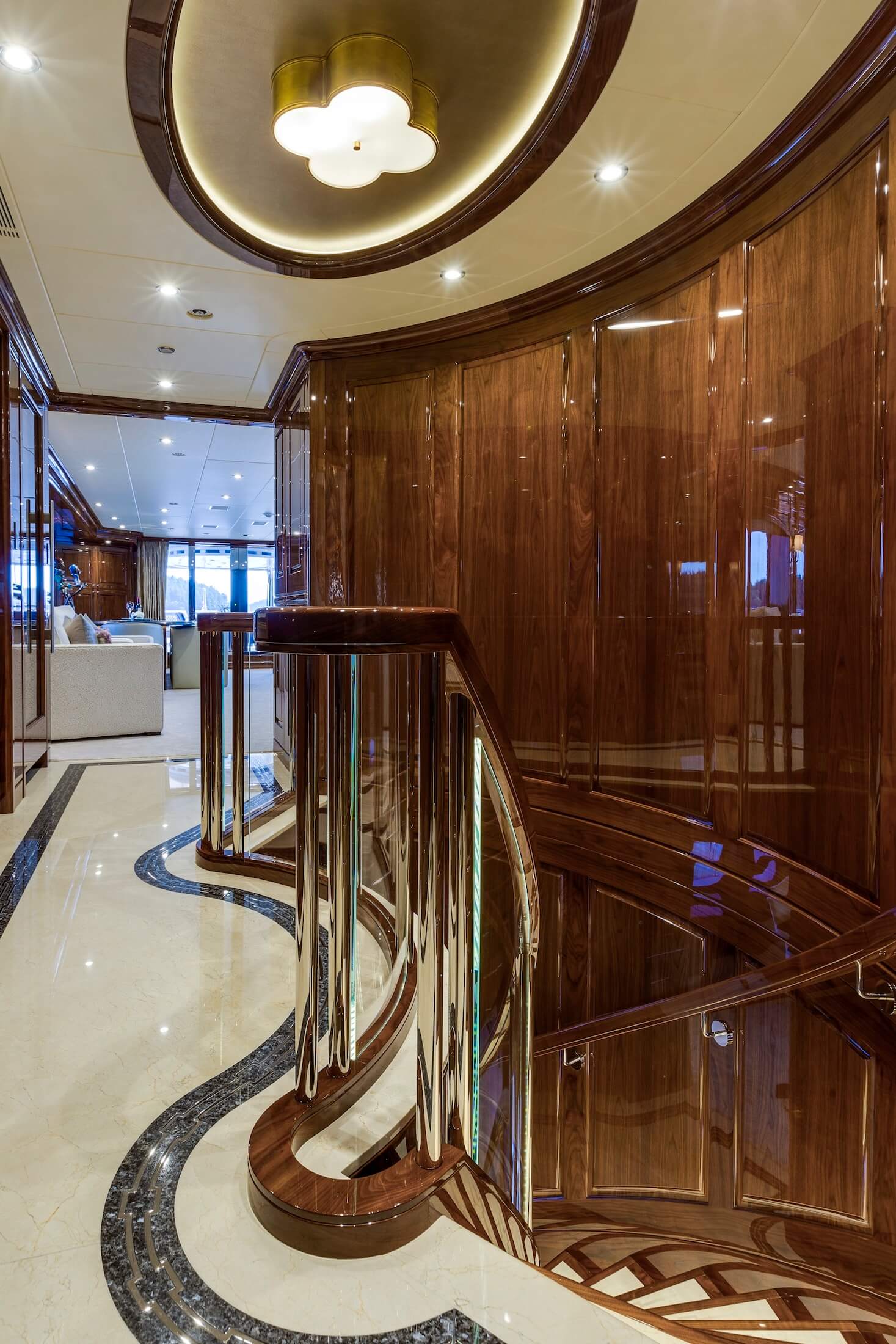 D'Natalin Luxury Yacht staircase landing detail