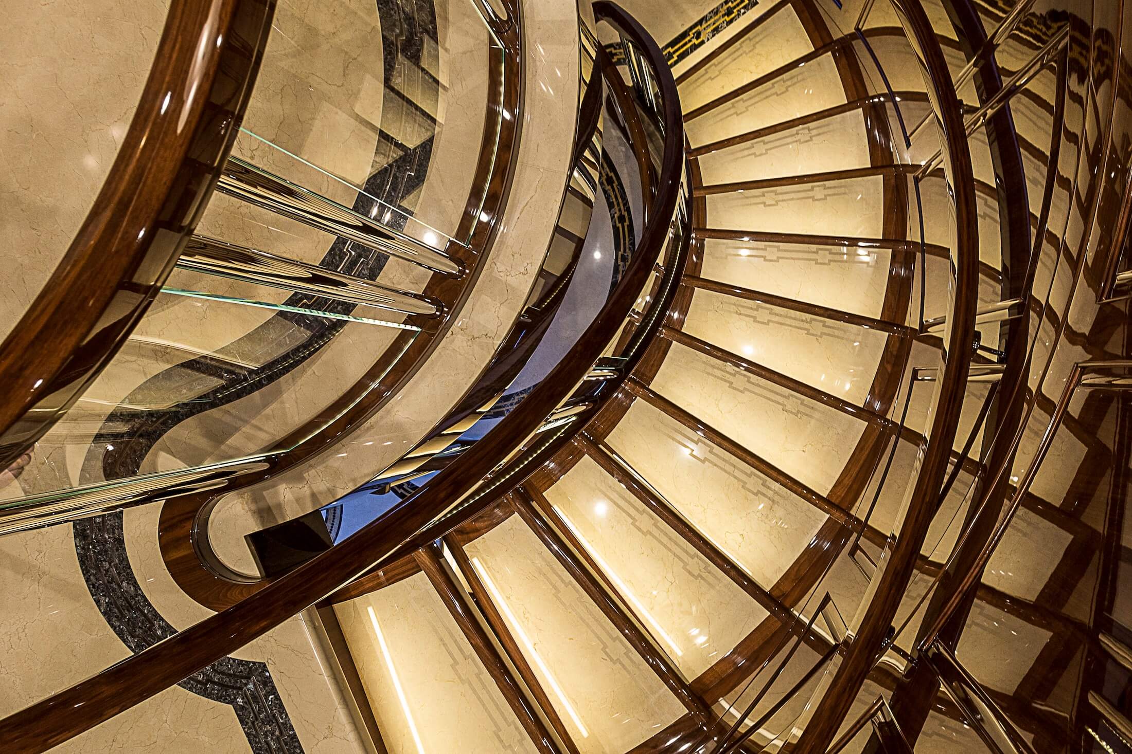 D'Natalin Luxury Yacht spiral staircase detail