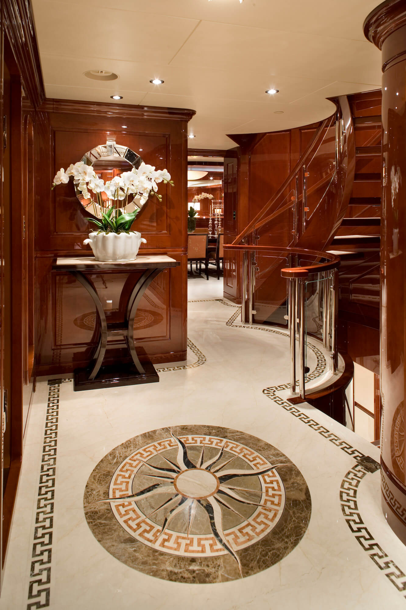 Marathon luxury yacht stairs with landing